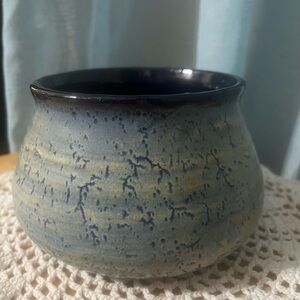 Handcrafted Studio Pottery Bowl | Blue Crackle Glaze| Signed Artisan Ceramic